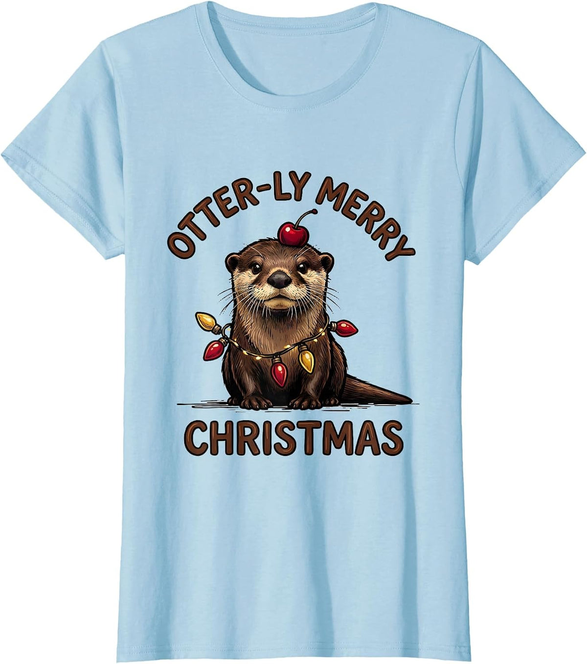 Otter-ly Merry Christmas Funny Animal Lights Lover Christmas T-Shirt - Baby Blue