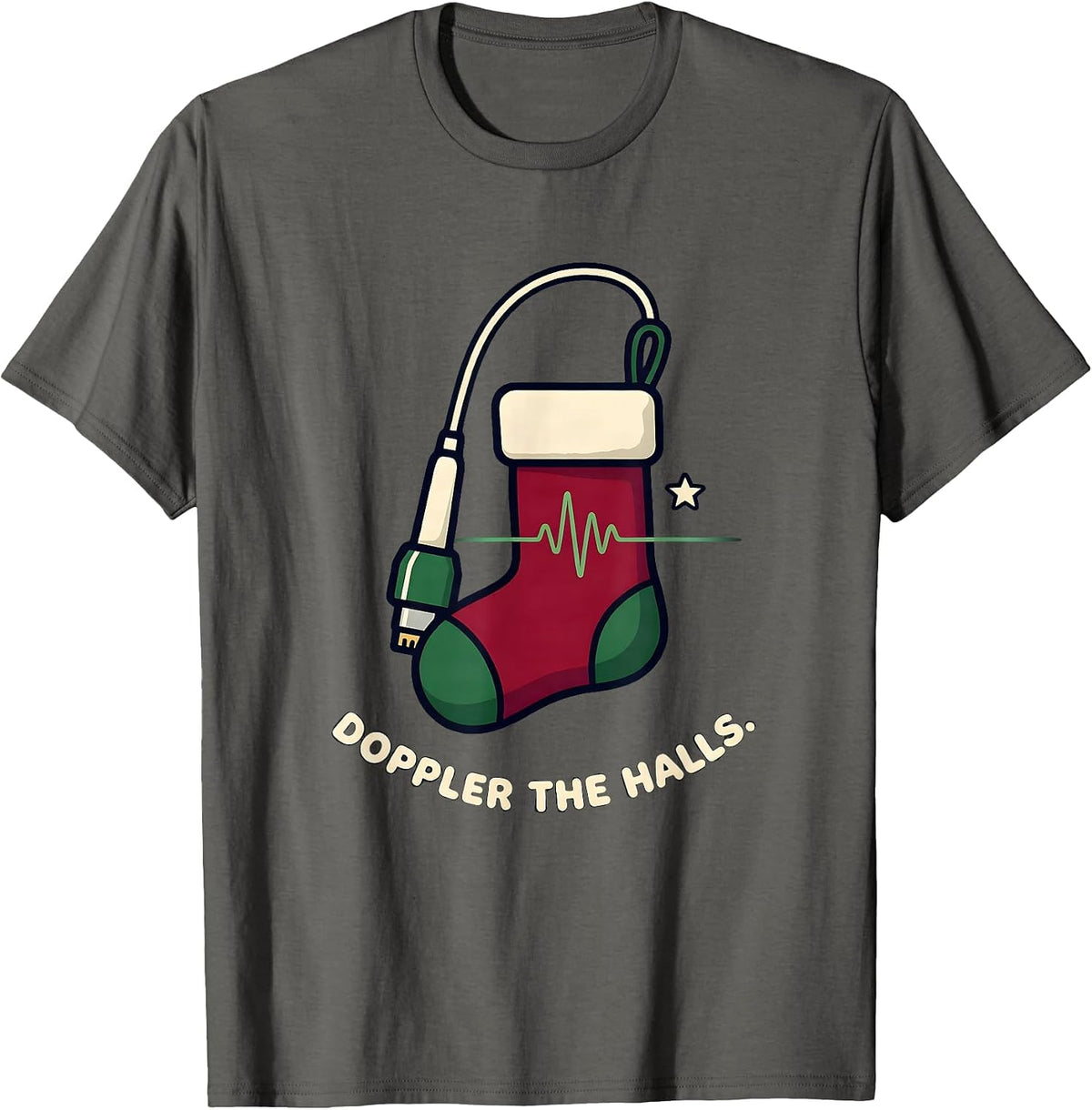 Doppler The Halls Funny Sonographer Ultrasound Tech T-Shirt - Asphalt Grey