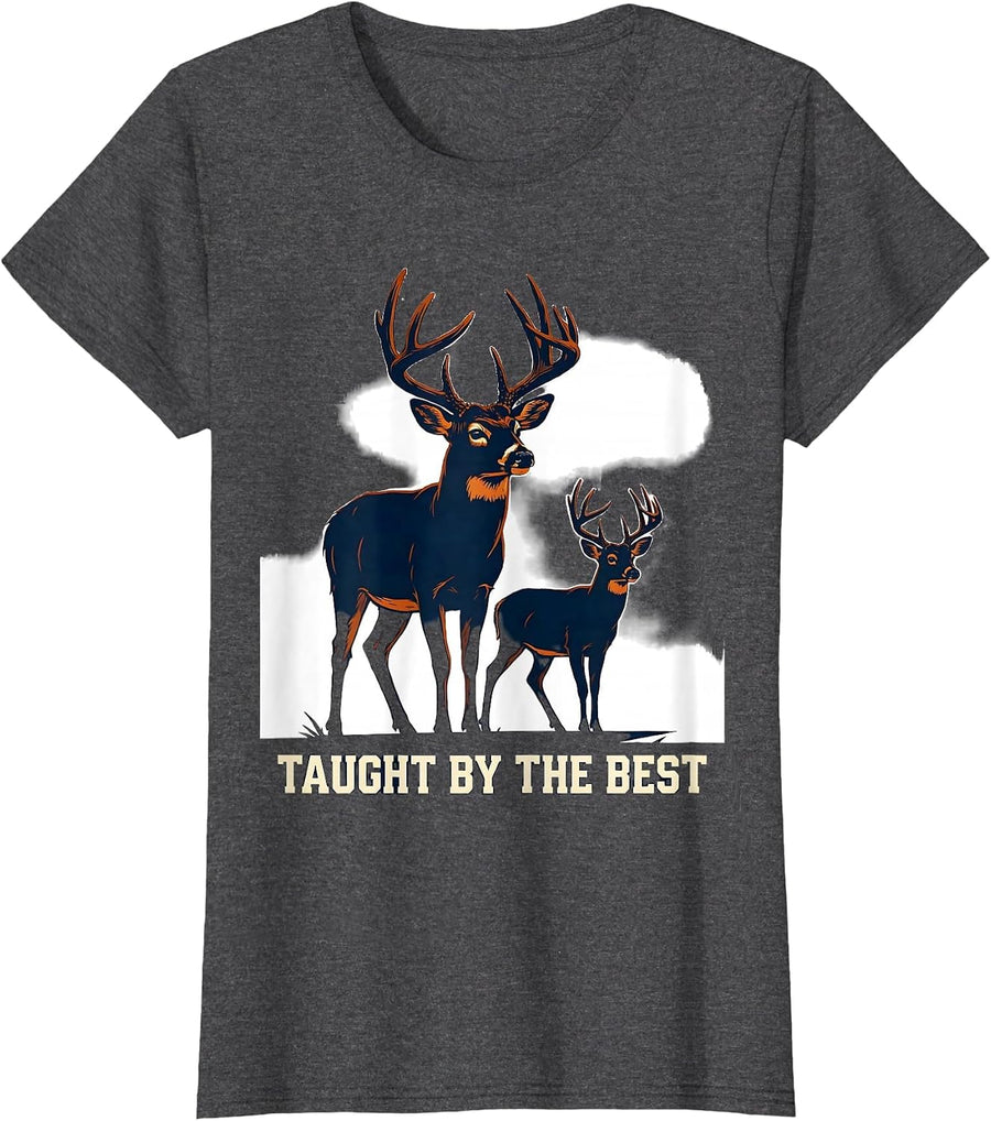 Women's Taught By The Best Sports Hunting Dad Youth Deer Season T-Shirt - Dark Heather Grey