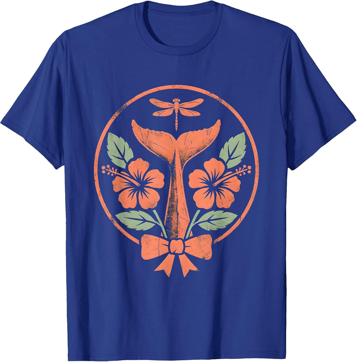 Men's Hawaiian Whale Tail Ocean Dusk Illustration T-Shirt - Royal Blue
