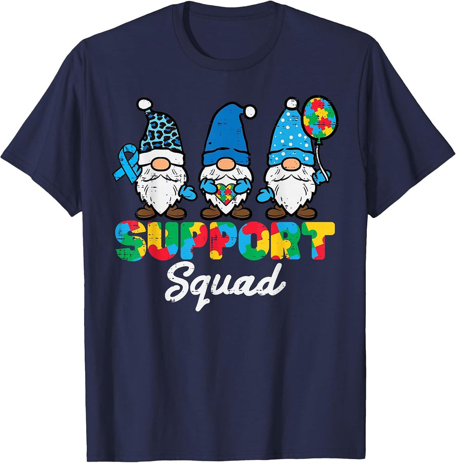 Autism Support Squad Gnomes Awareness Matching Men Women Kid T-Shirt - Navy Blue