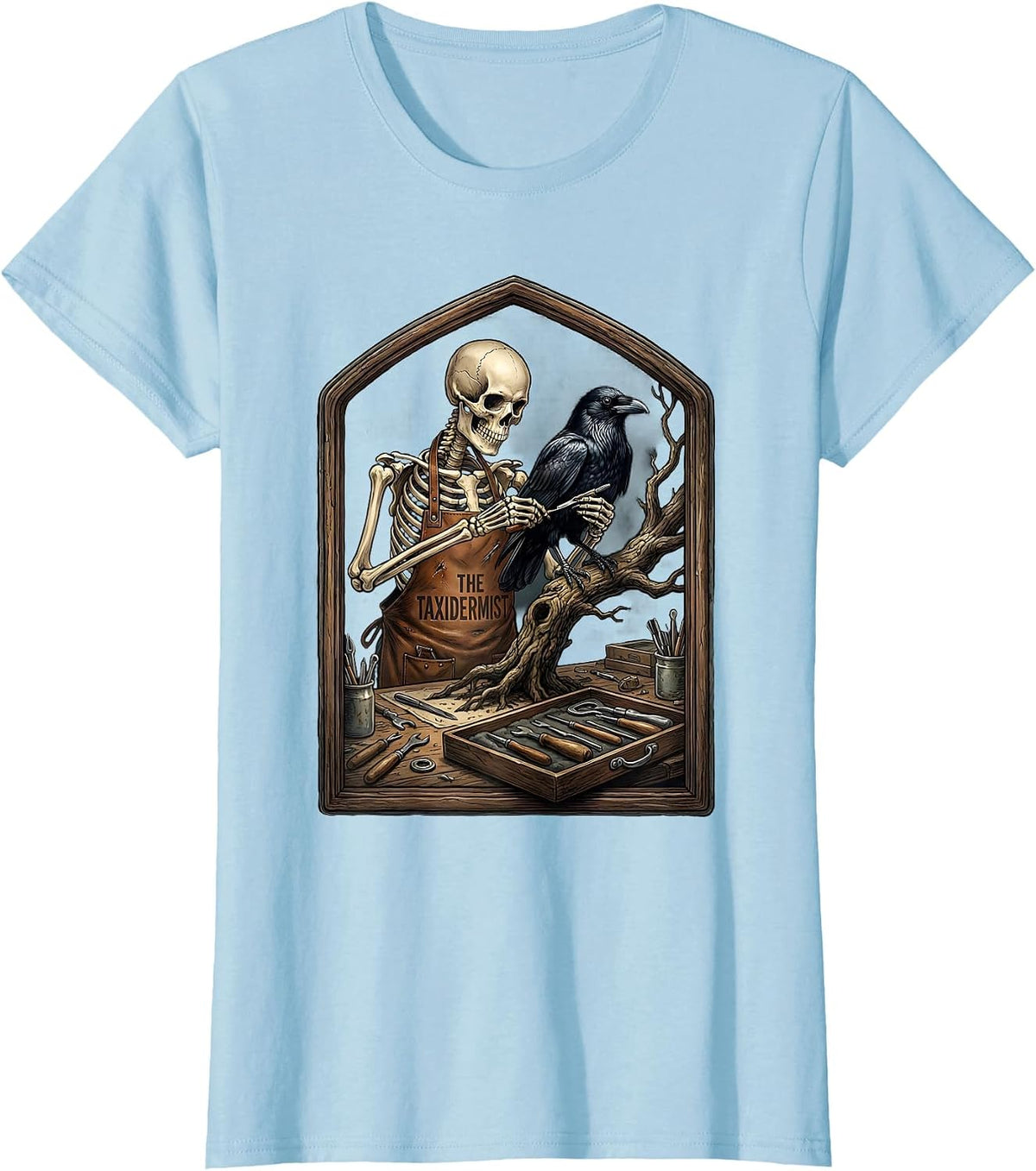 The Taxidermist Vintage Tarot Card Skeleton Tarot Reader T-Shirt - Baby Blue