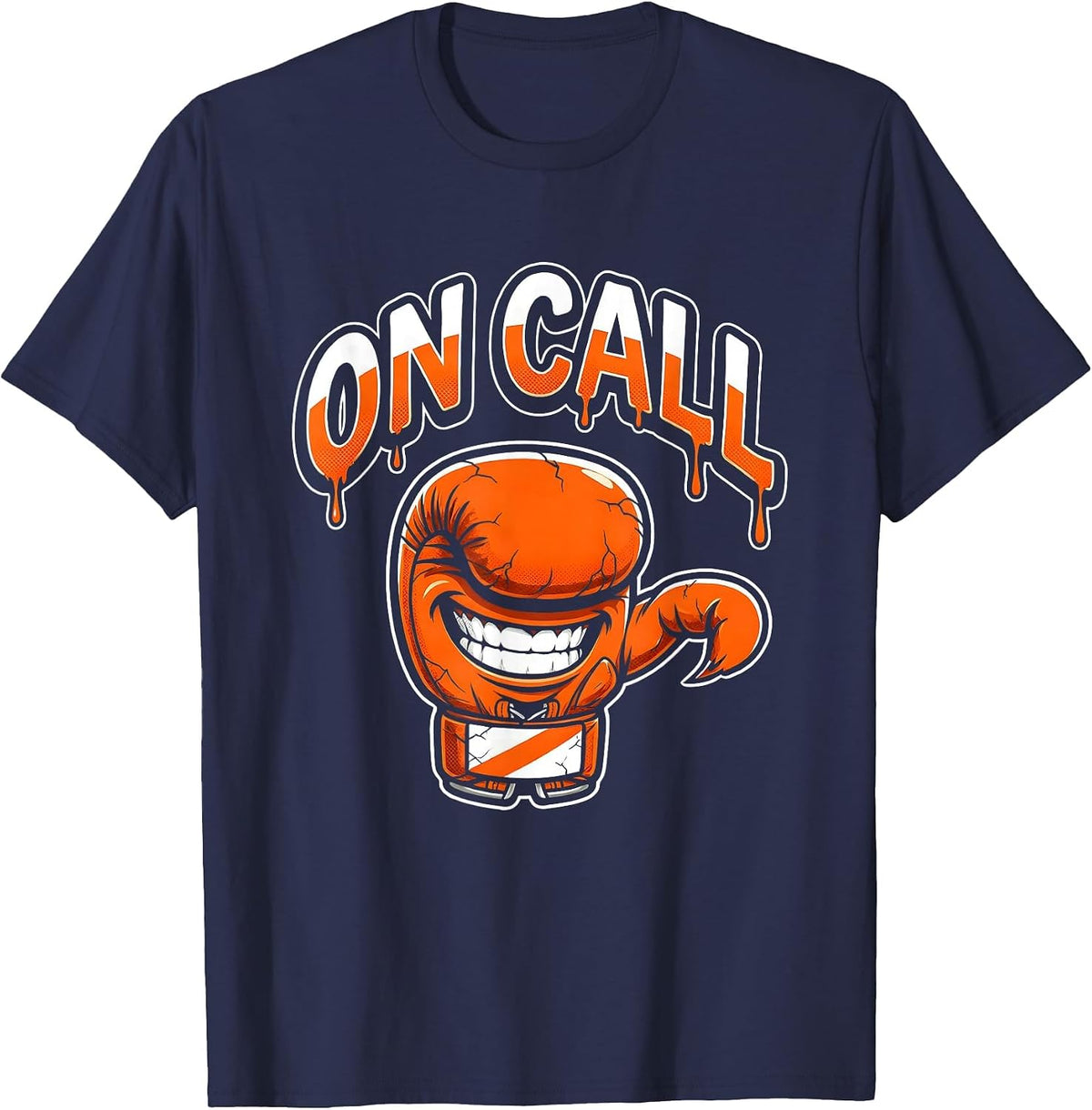 ON CALL Bold Graphic Tee Grinning Boxing Glove Mascot T-Shirt - Navy Blue