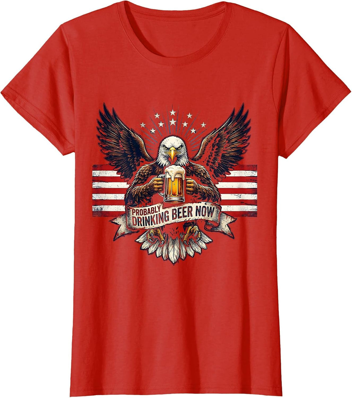 Women's Probably Drinking Beer Now Funny Beer Design T-Shirt - Red