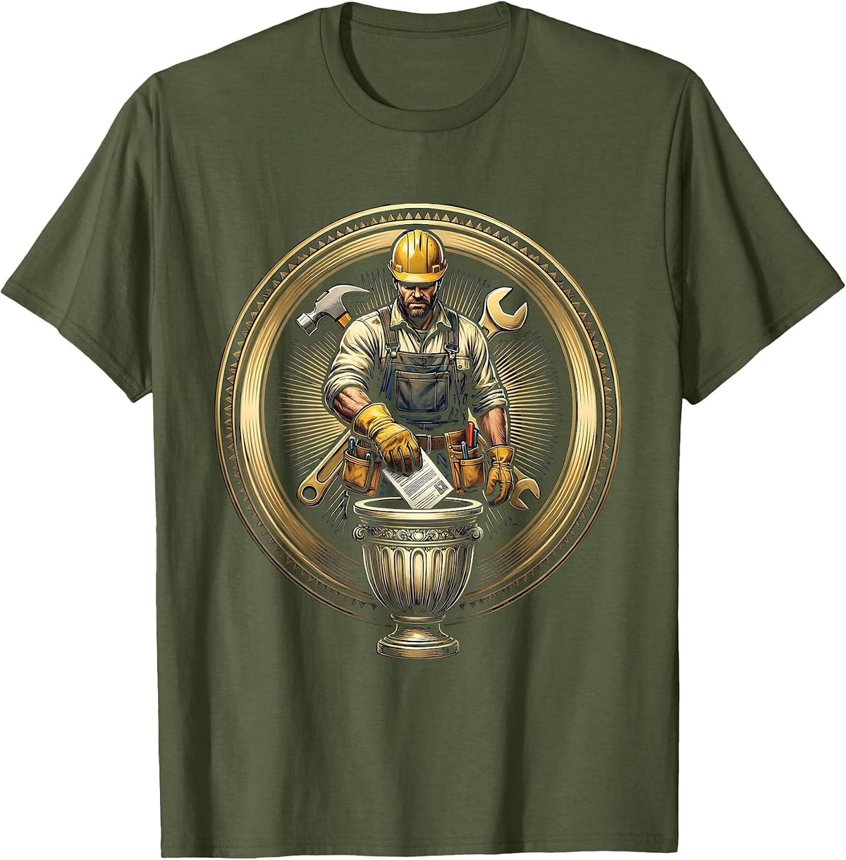 Voting Worker Civic Pride Labor Day Graphic T-Shirt - Olive Green