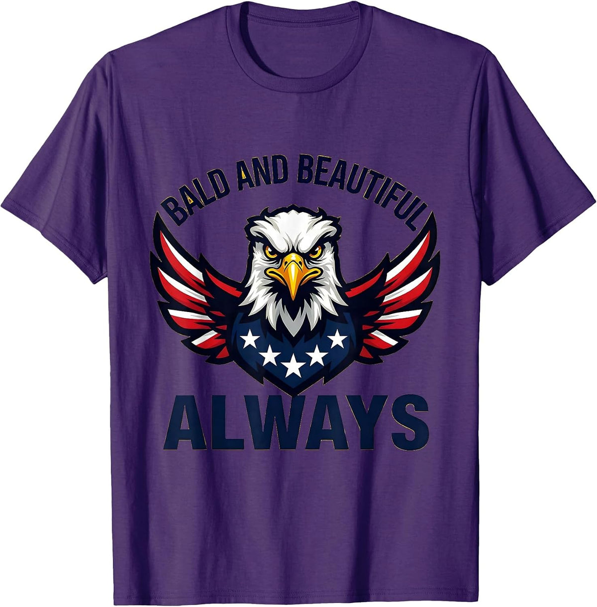 Men's Bald and Beautiful American Flag Eagle Design T-Shirt - Purple