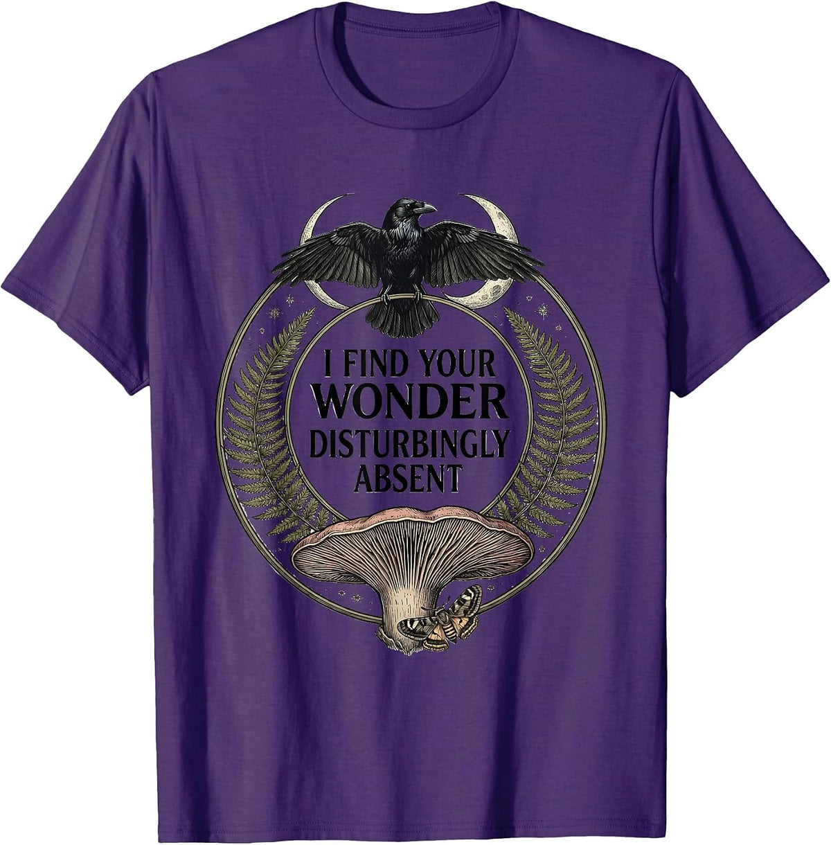 Men's I Find Your Wonder Disturbingly Absent Botanical Gothic Crow T-Shirt - Purple