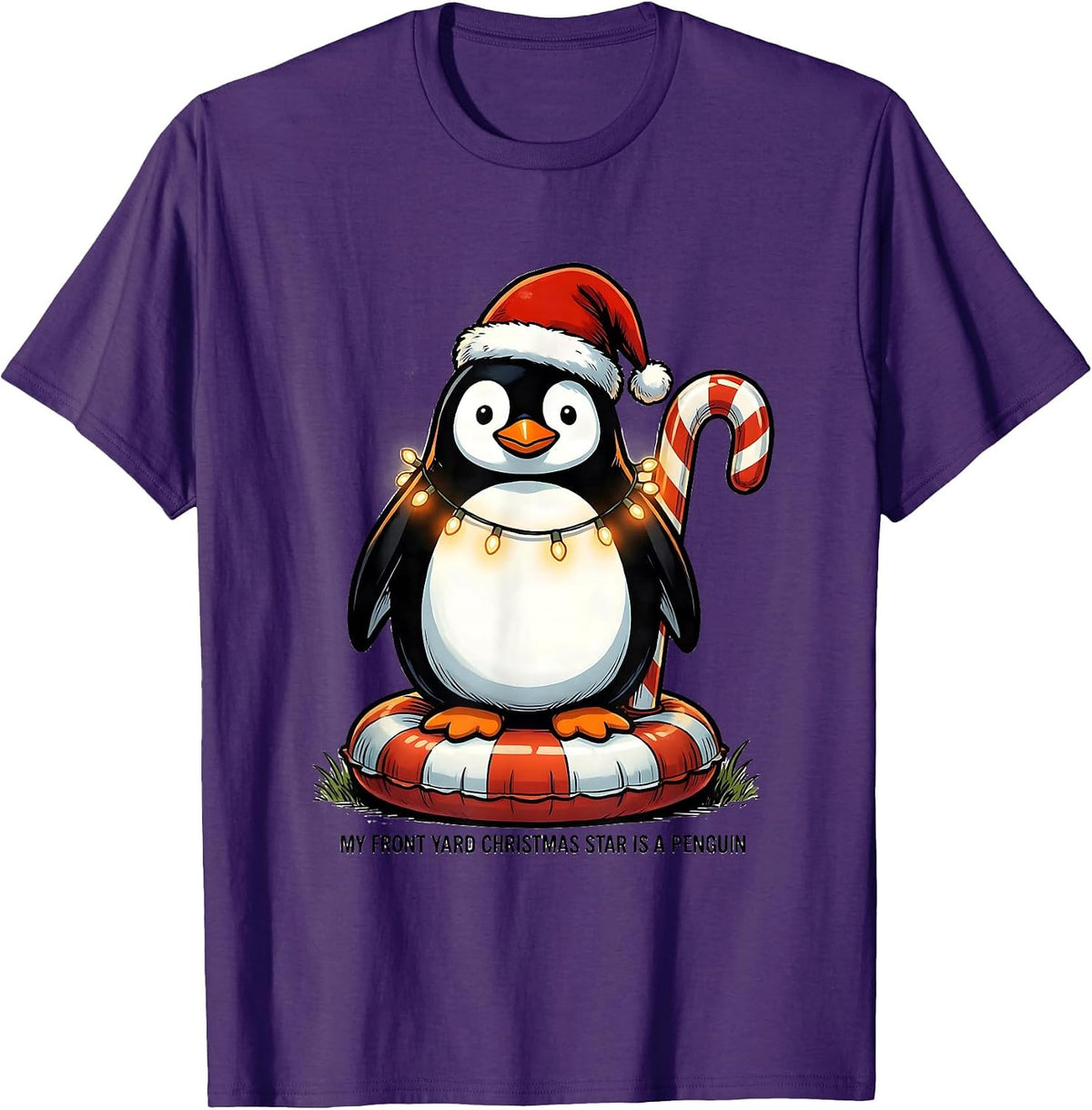 My Front Yard Christmas Star Is A Penguin Funny T-Shirt - Purple