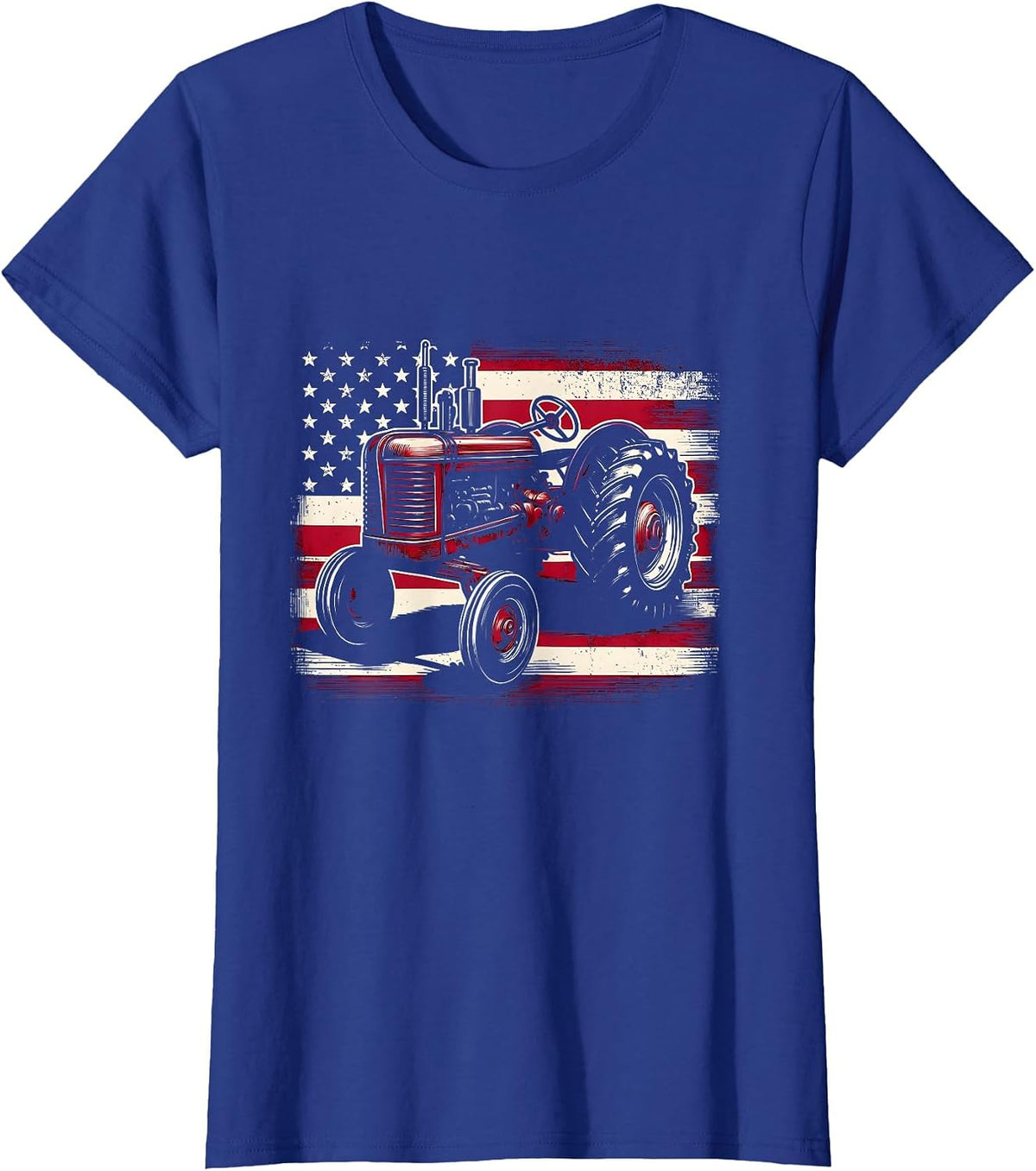 Old Farmall Cub Tractor American Flag Patriotic Farming Farm T-Shirt - Royal Blue