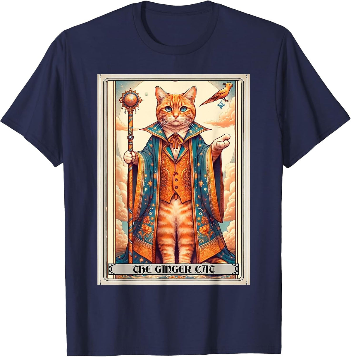 The Ginger Cat Tarot Card Cat T-Shirt - Navy Blue