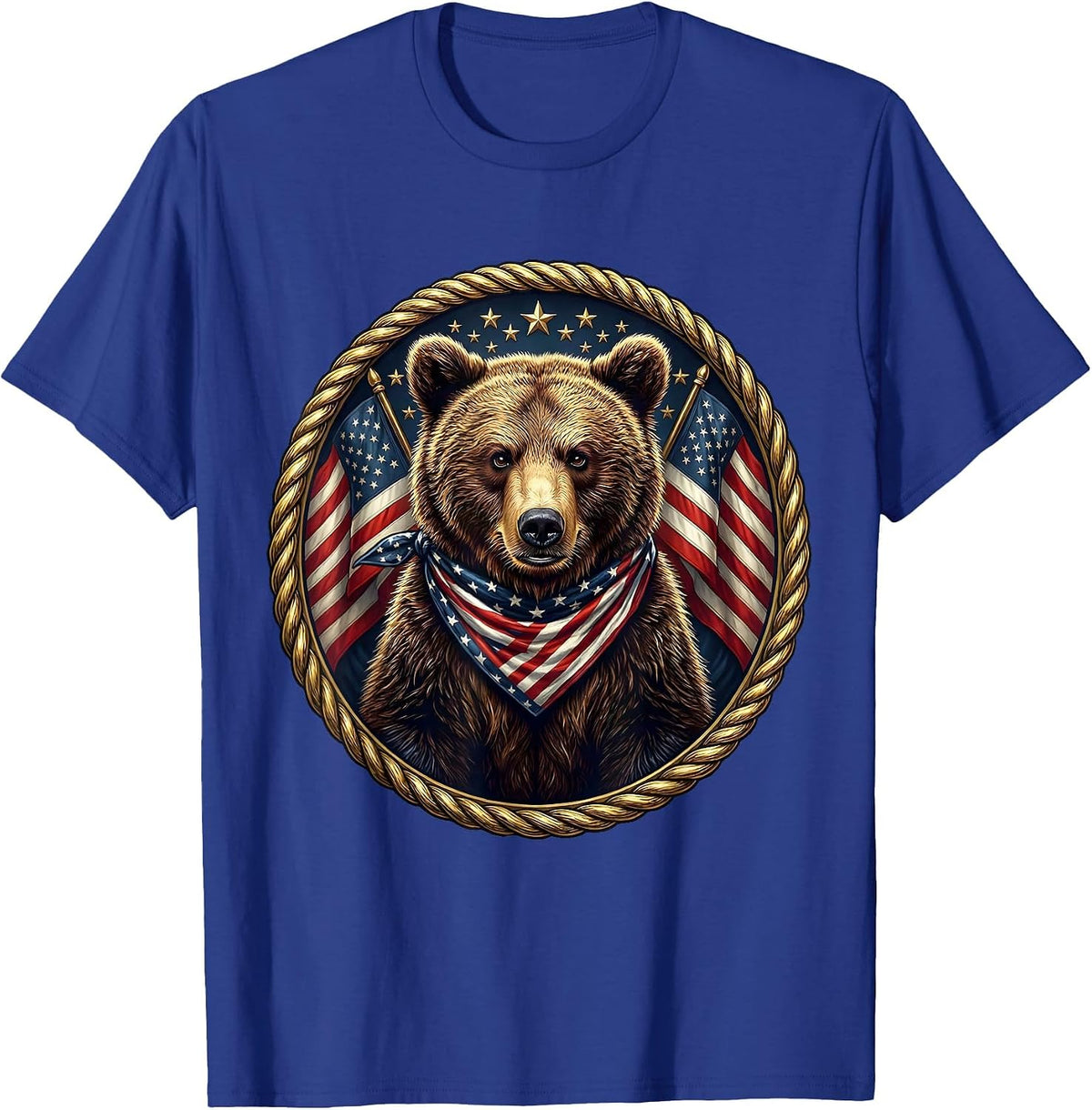 Men's Patriotic Bear Cub Red White and Blue Design T-Shirt - Royal Blue