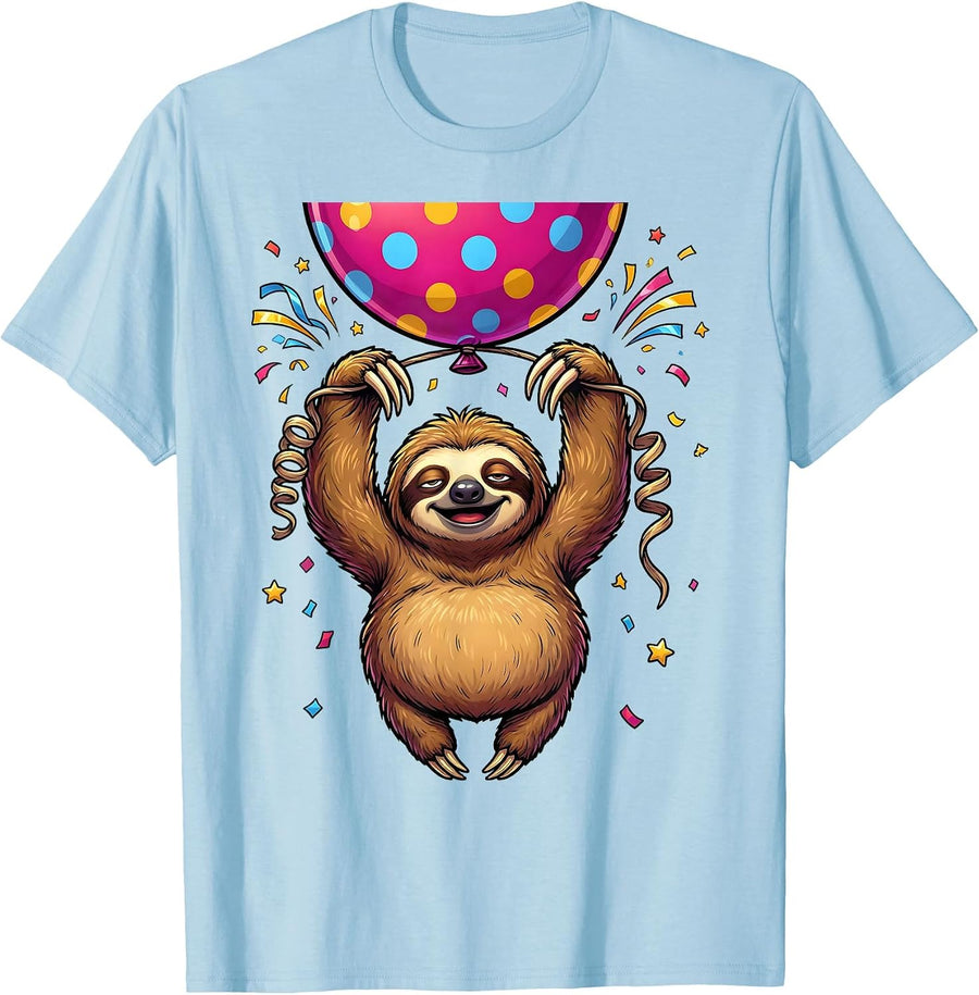 Men's Sloth Birthday Balloon Cute Funny Gift T-Shirt - Baby Blue