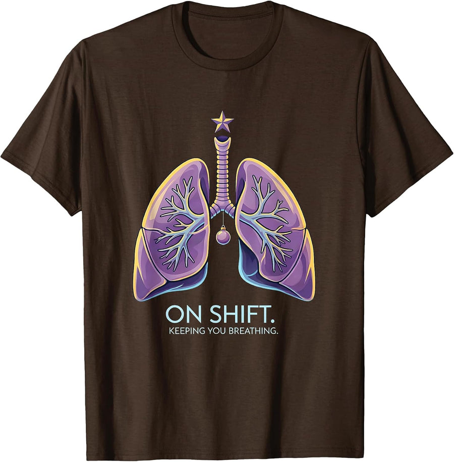 Men's On Shift Keeping You Breathing Funny Respiratory Therapist T-Shirt - Brown