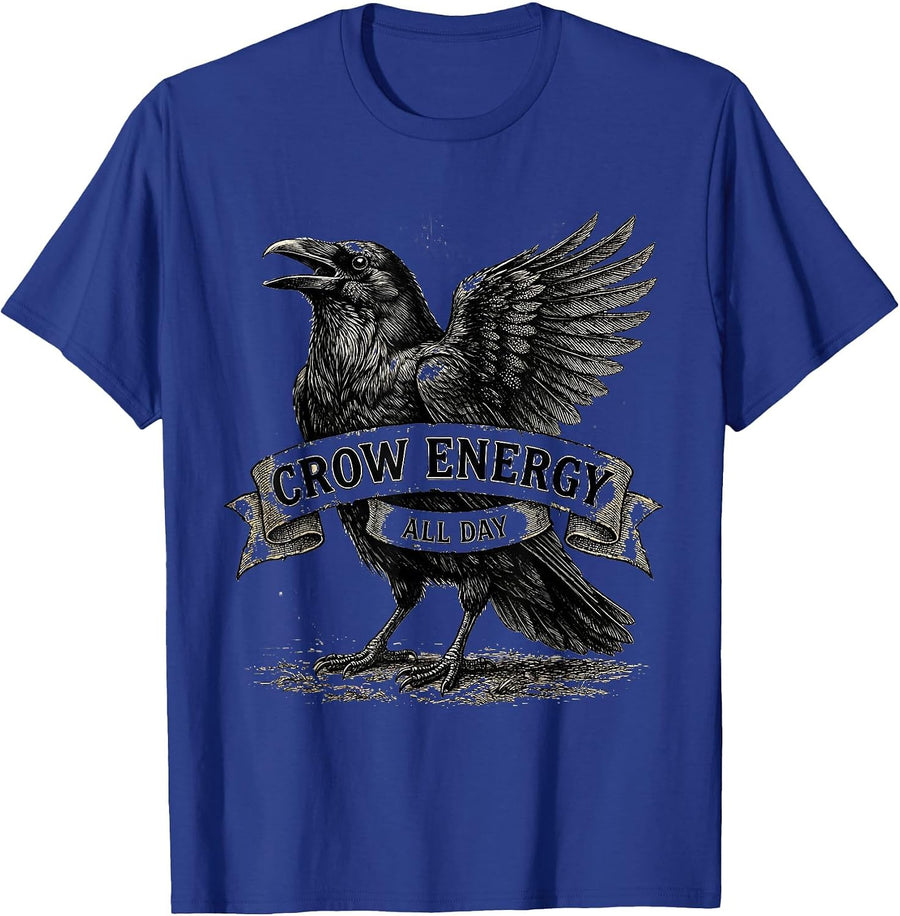 Crow Energy All Day Bold Bird Graphic Design T-Shirt - Royal Blue