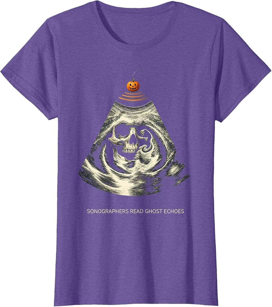 Women's Sonographers Read Ghost Echoes Radiology Tech Halloween T-Shirt - Purple Heather