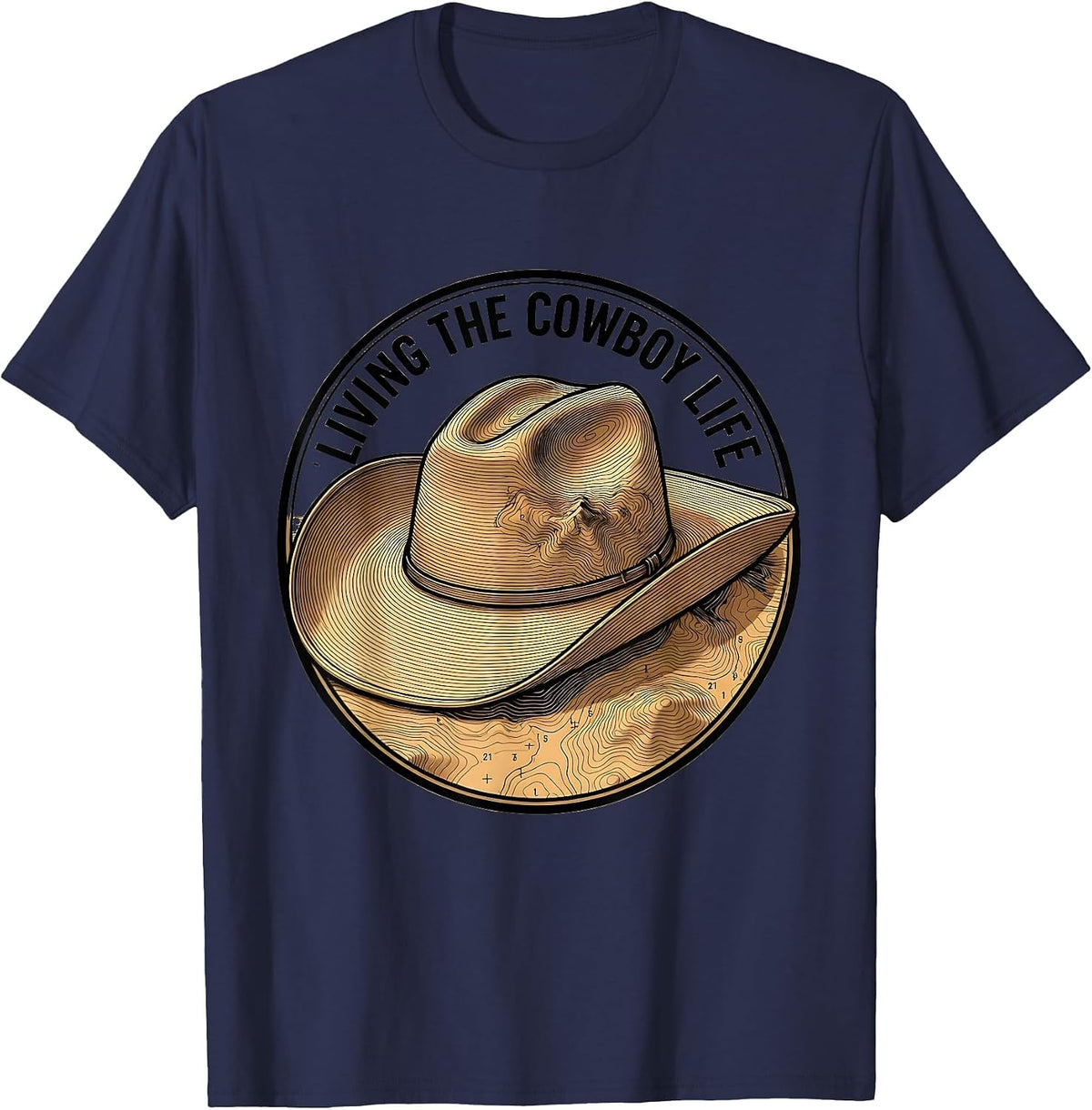 Living the Cowboy Life Western Design T-Shirt - Navy Blue