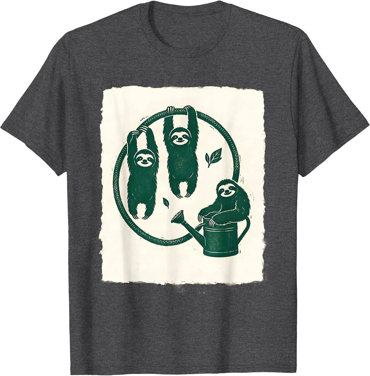 Men's Hooked Sloth Silhouettes Rubber Stamp Sloth Lover Humor T-Shirt - Dark Heather Grey