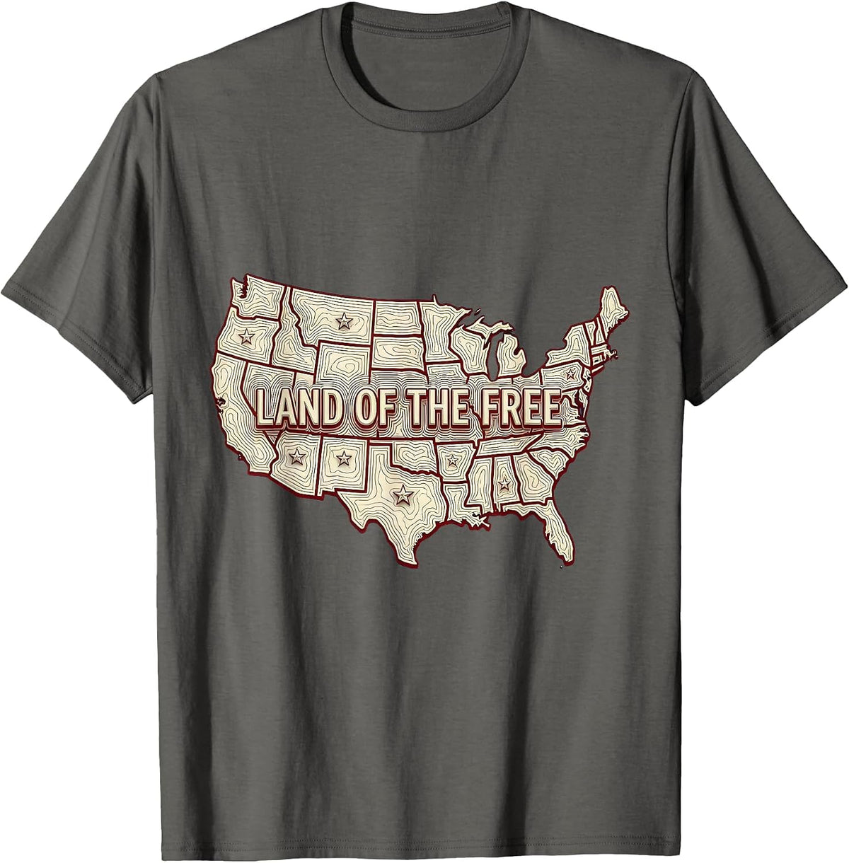 Men's Land of the Free American Flag Patriotic Design T-Shirt - Asphalt Grey