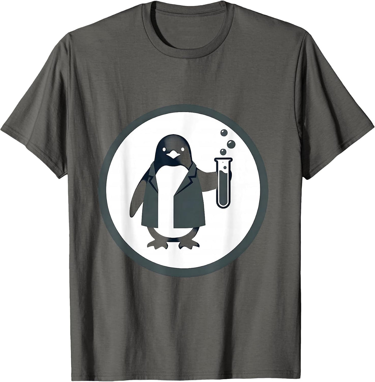Men's Penguin Scientist Bubbling Test Tubes Illustration T-Shirt - Asphalt Grey