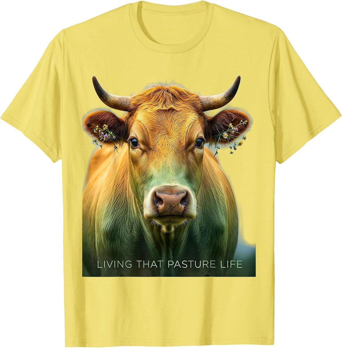 Men's Living That Pasture Life Cow Graphic Design T-Shirt - Lemon Yellow