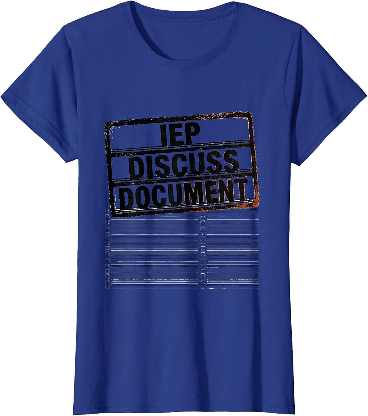 Women's IEP Discuss Document Rubber Stamp Special Education Teacher T-Shirt - Royal Blue