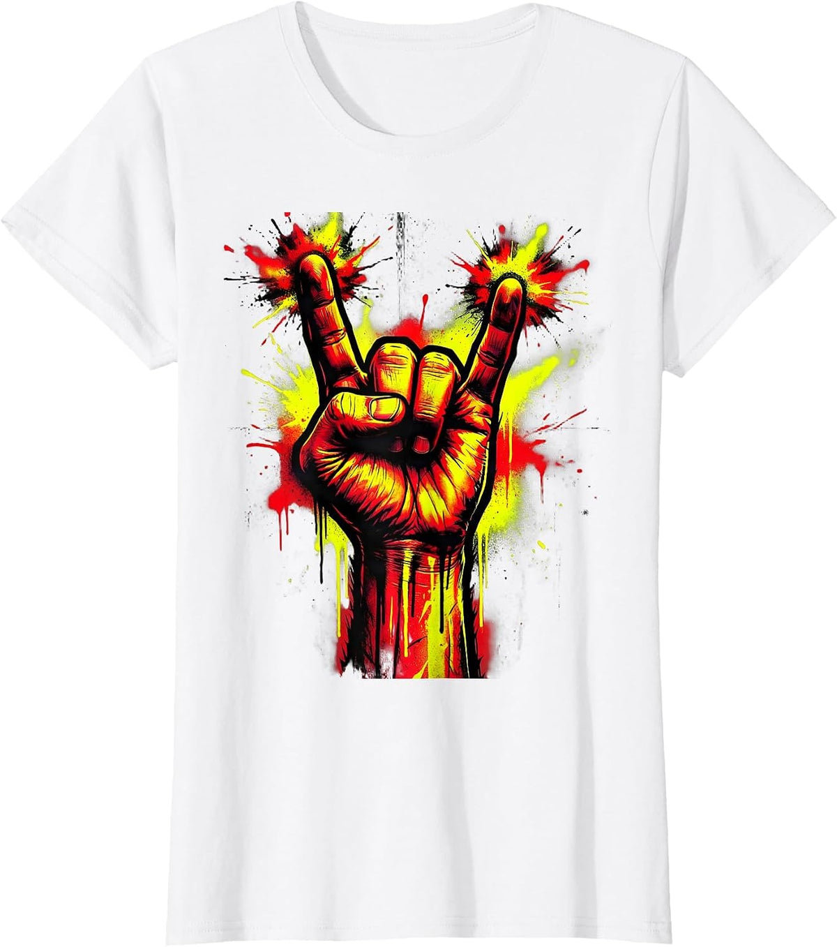 Rock On Devil Horns Hand Gesture Graphic T-Shirt - White