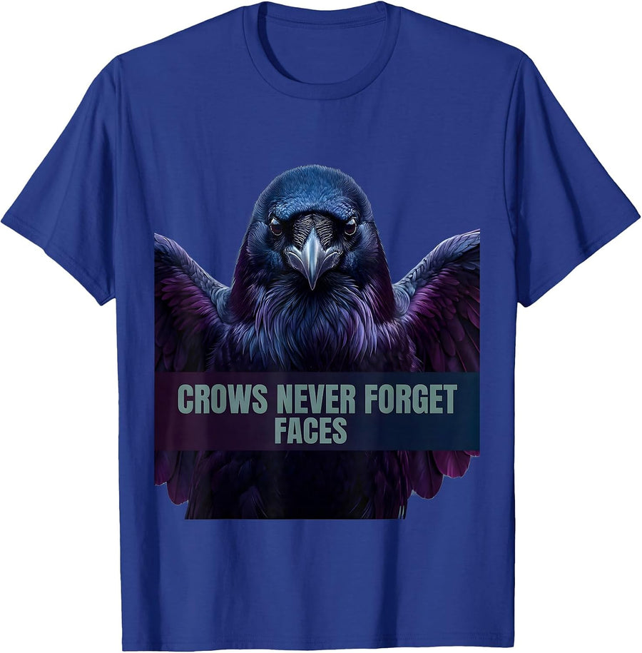 Crows Never Forget Faces Wildlife Design T-Shirt - Royal Blue