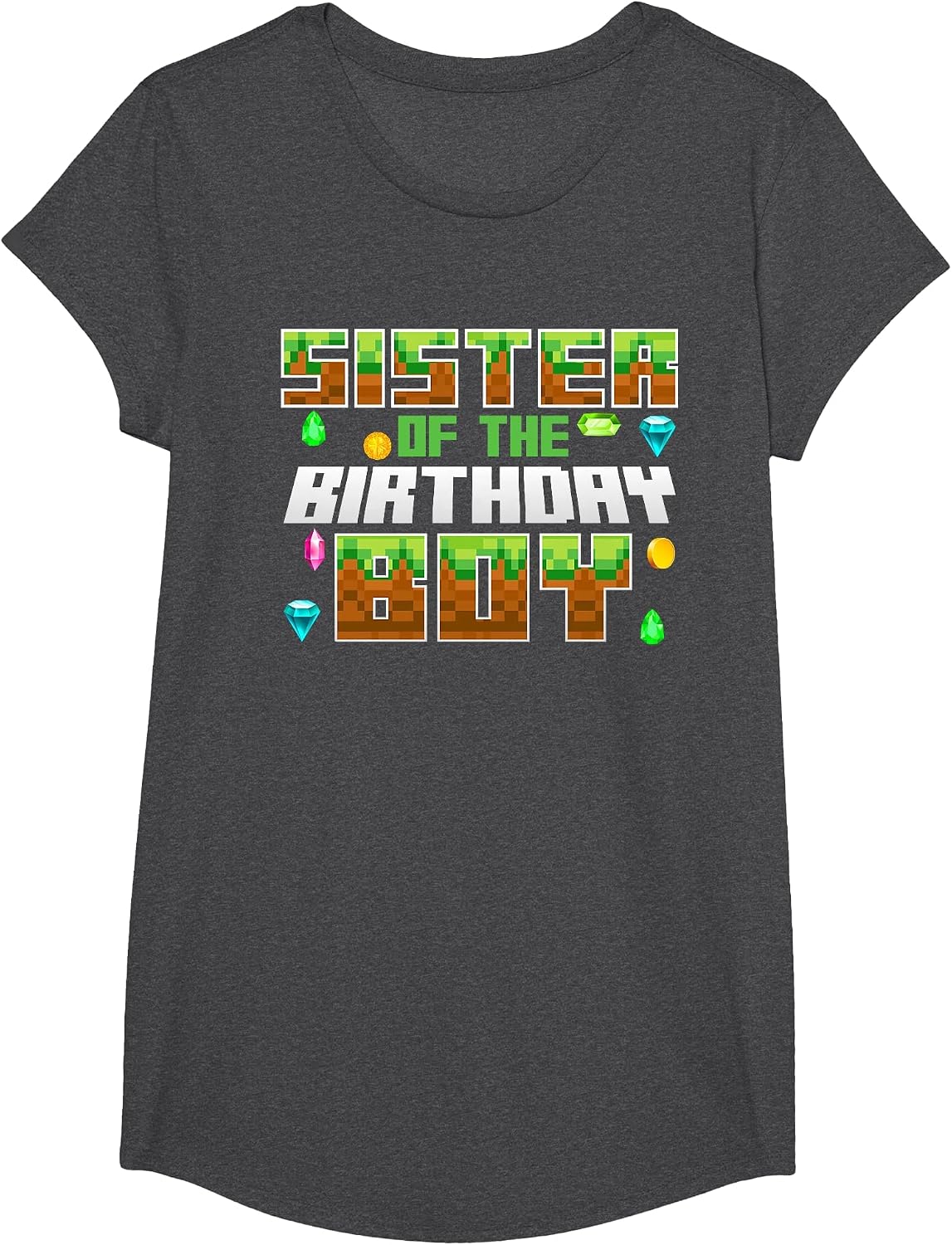 Sister of The Birthday Boy Video Gamer Pixel Number T-Shirt - Girls Dark Heather Grey