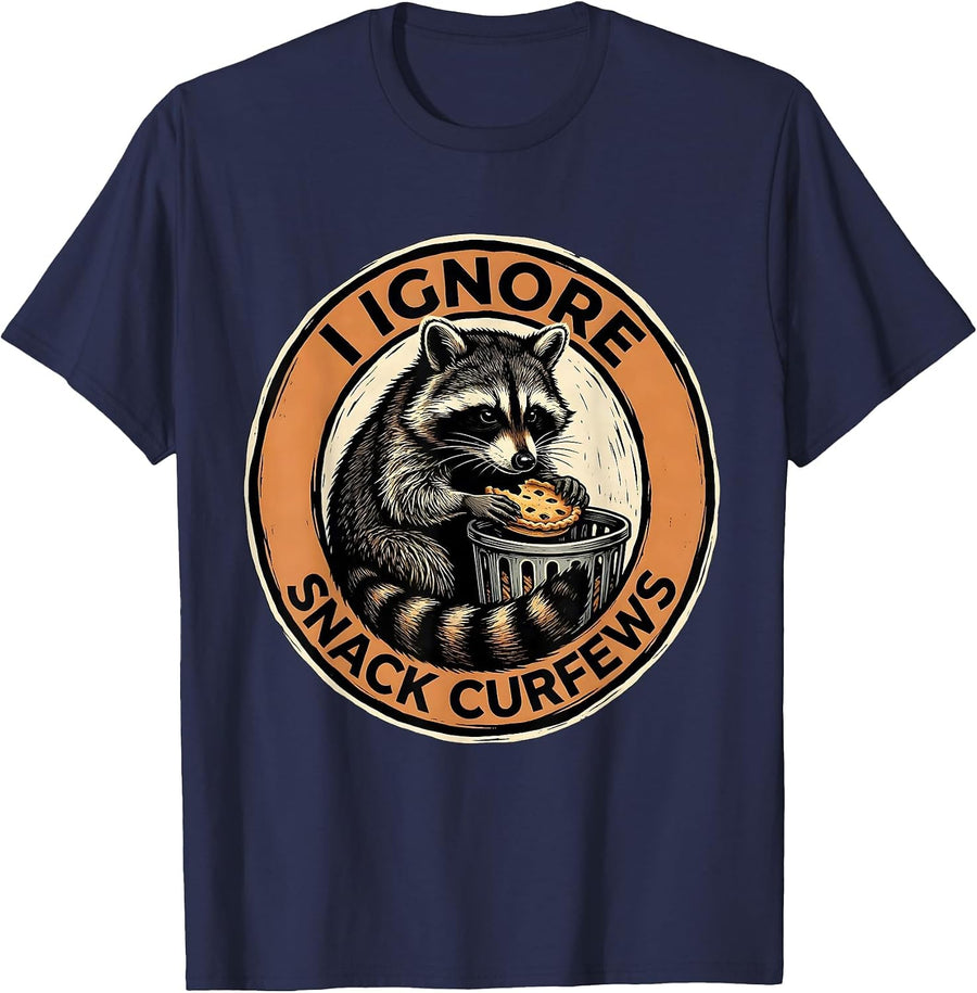 I Ignore Snack Curfews Funny Raccoon Trash Panda Meme Humor T-Shirt - Navy Blue