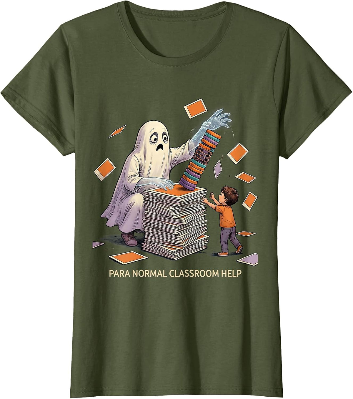 Women's Para Normal Classroom Help Funny Ghost Paraprofessional T-Shirt - Olive Green
