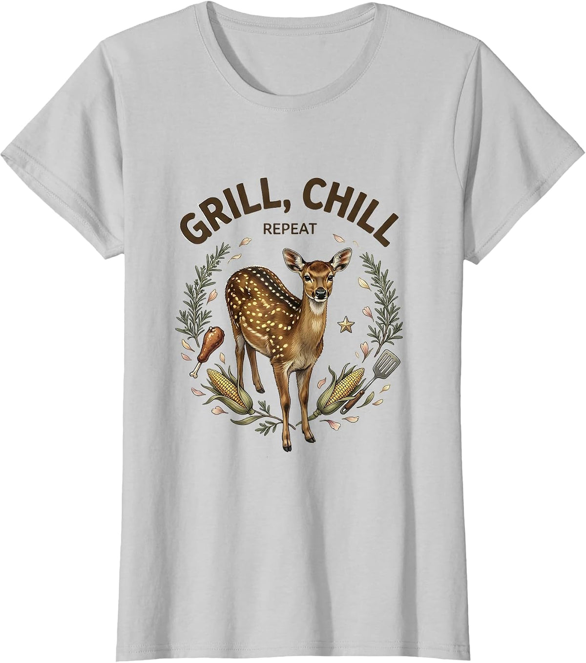 Grill Chill Repeat Labor Day Cookout Design T-Shirt - Silver Grey