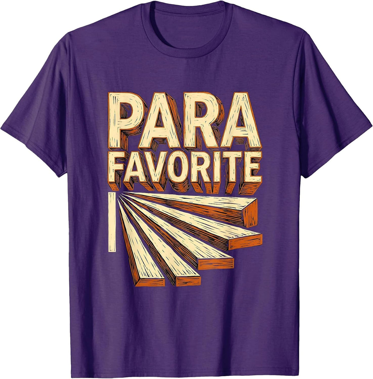Men's Para Favorite Linocut Paraprofessional Appreciation Back T-Shirt - Purple