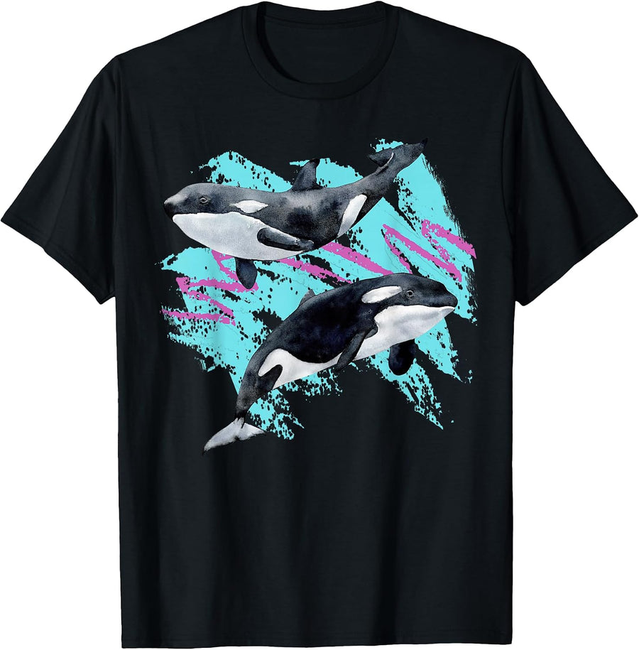 Save Whales 90s Ocean Animals Chart Mammals Guide Orca Eco T-Shirt, Men, Black, Small - As Pictured