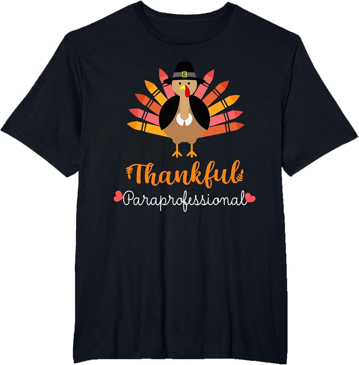 One Thankful Paraprofessional para Thanksgiving Cute Turkey T-Shirt - Black