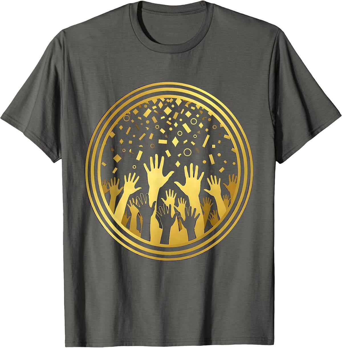 Men's Disco Celebration Hands Reaching Confetti Graphic T-Shirt - Asphalt Grey
