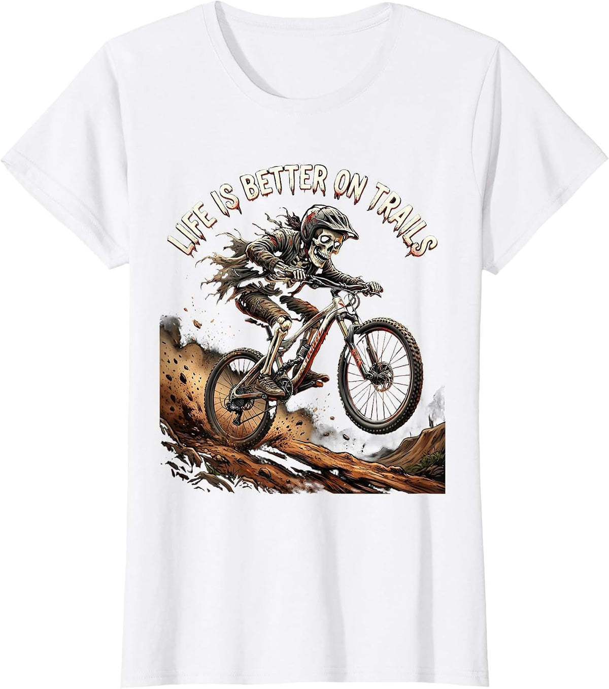 Life Is Better On Trails Mountain Bike Design T-Shirt - White
