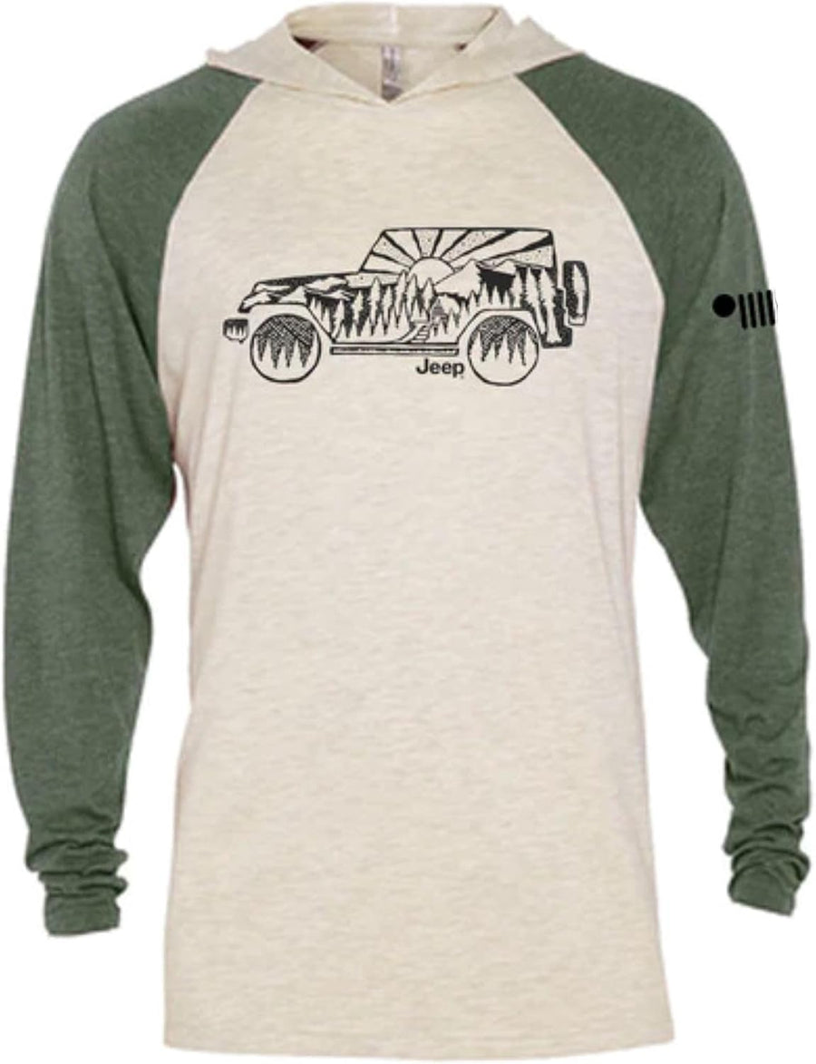 Jeep Atomic Side Long Sleeve Hooded T-Shirt for Men Moss Green/Natural Triblend Tee - Moss Green