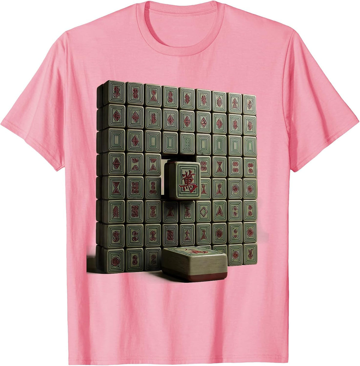 Men's Mahjong Rack Monumental Tile Bridge Player Humor T-Shirt - Pink