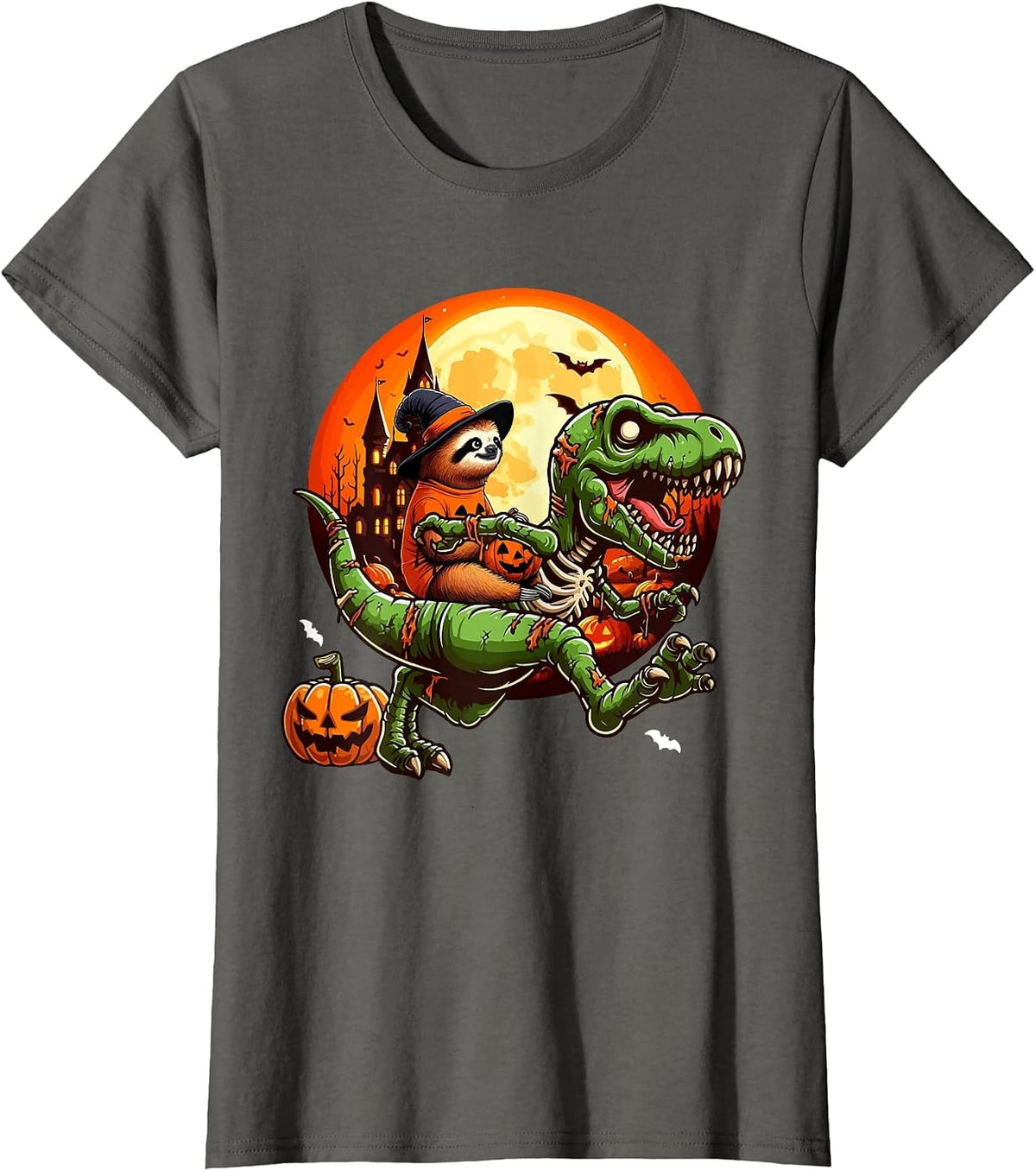 Sloth Riding Horror T-rex As Zombie Halloween Kids Toddler T-Shirt - Asphalt Grey