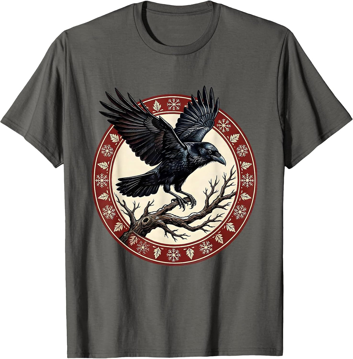 Men's Crow Launching From Bare Winter Branch T-Shirt - Asphalt Grey