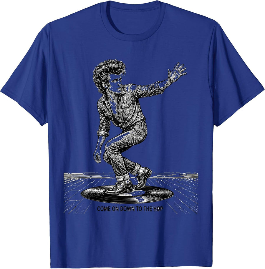Come On Down to the Hop 1950s Sock Hop Greaser Rockabilly T-Shirt - Royal Blue