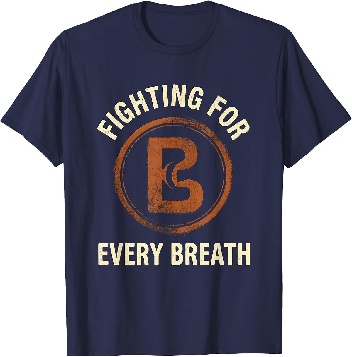 Fighting For Every Breath Rubber Stamp RT Awareness T-Shirt - Navy Blue