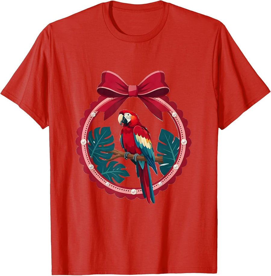Men's Tropical Parrot Bright Plumage Jungle Branch T-Shirt - Red