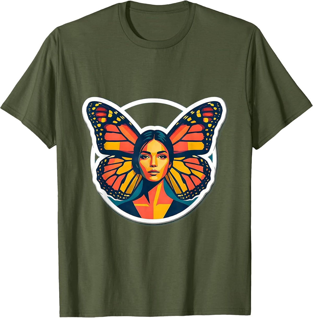 Butterfly Wings Portrait Graphic Tee for Gigi T-Shirt - Olive Green