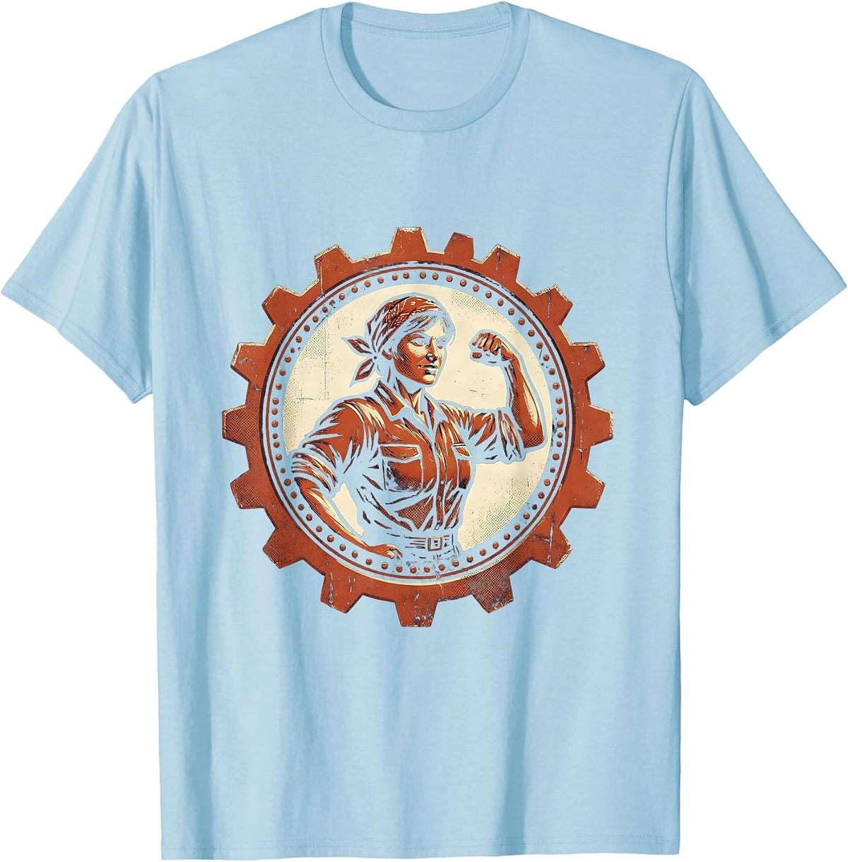 Men's Rosie the Riveter Factory Worker Silhouette T-Shirt - Baby Blue