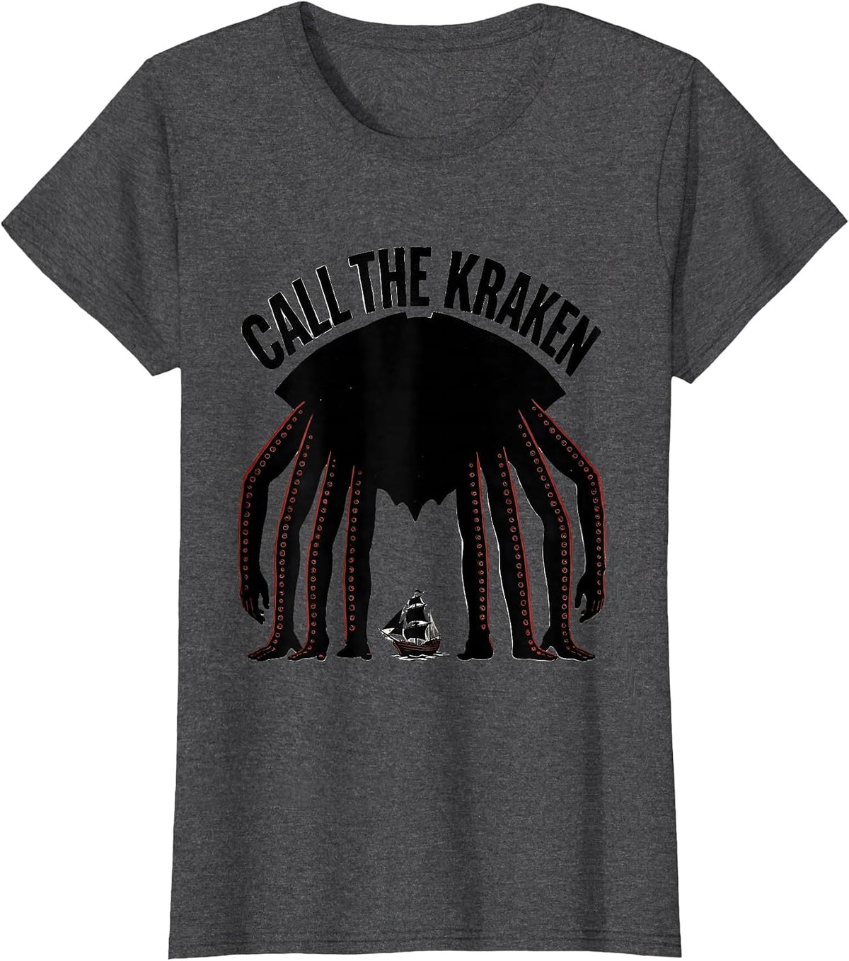 Women's Call The Kraken Vintage Octopus Sea Monster Lover Graphic T-Shirt - Dark Heather Grey
