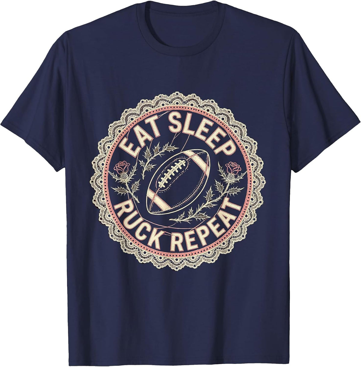 Men's Eat Sleep Ruck Repeat Rugby Graphic Design T-Shirt - Navy Blue