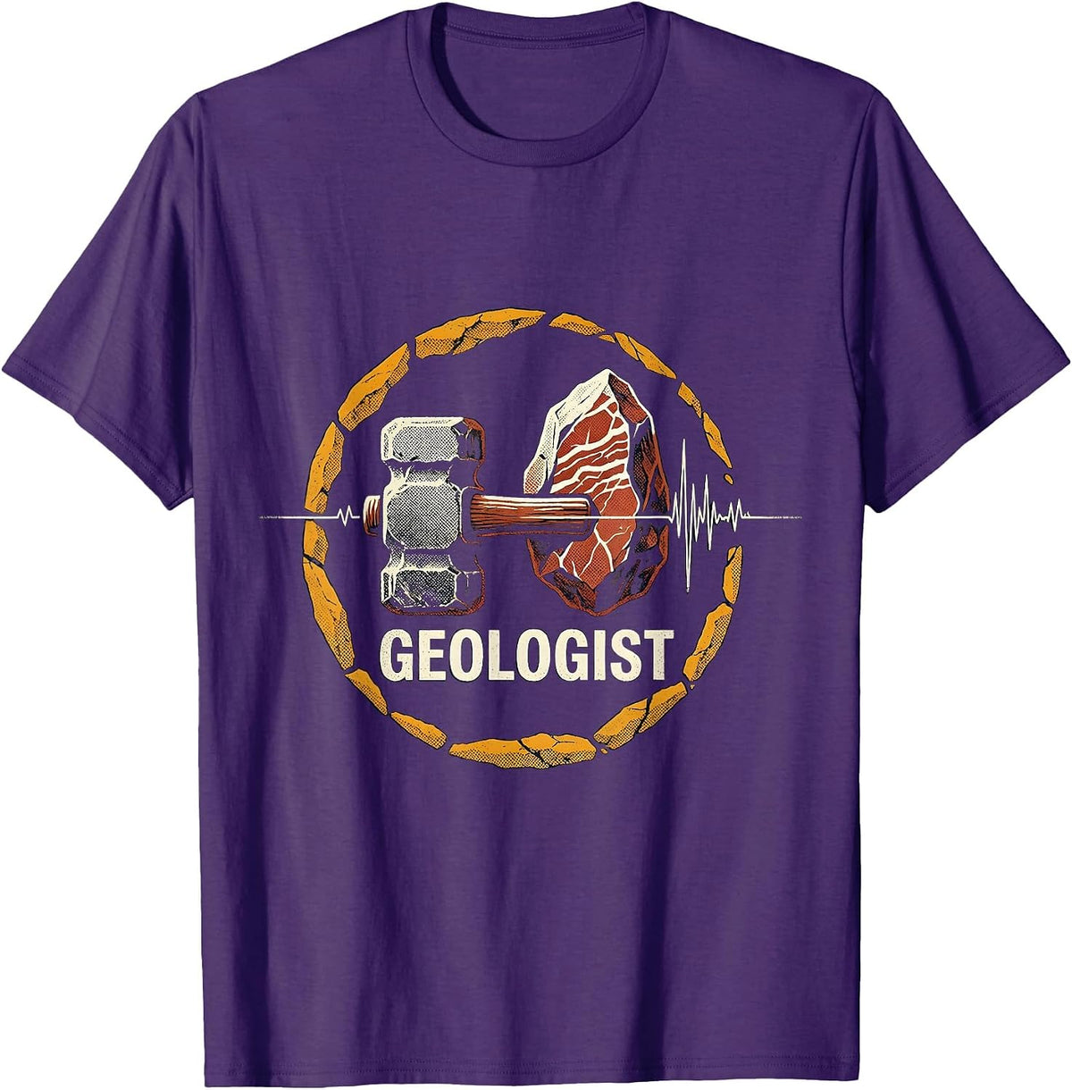 Men's Geologist Heartbeat Pulse EKG Rock Hammer Geology Hobby T-Shirt - Purple