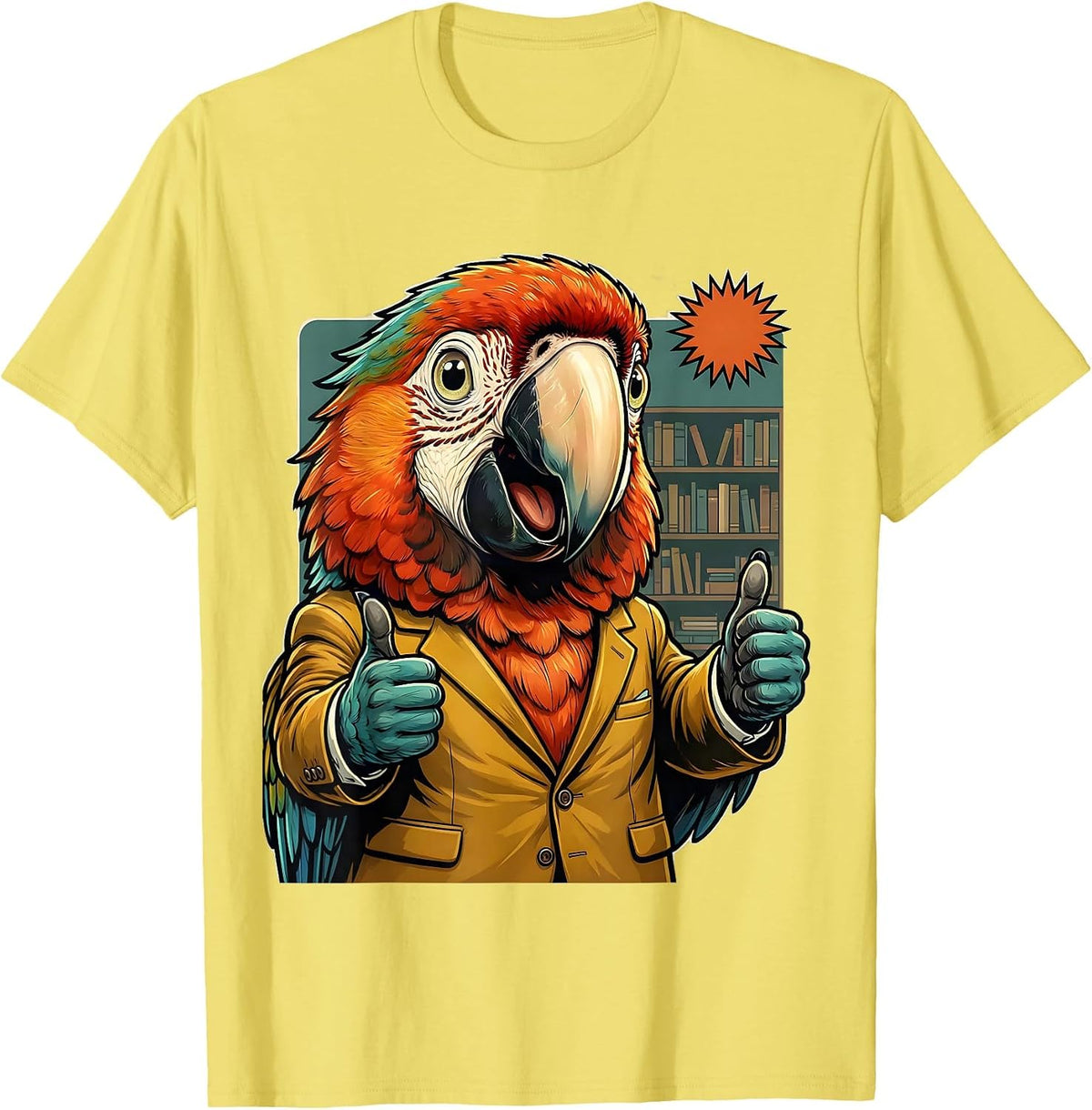 Men's Funny Parrot Zoom Meeting Background Graphic T-Shirt - Lemon Yellow