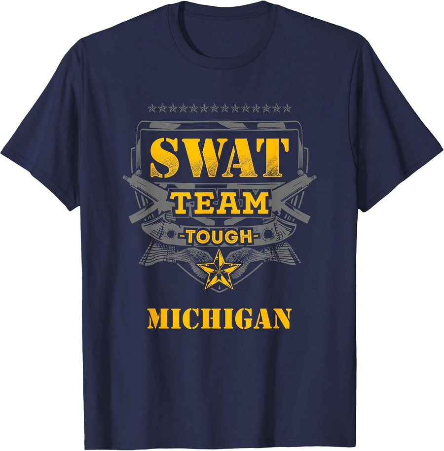 Michigan Police SWAT Team State Shirt Paint Ball Tee T-Shirt - Navy Blue